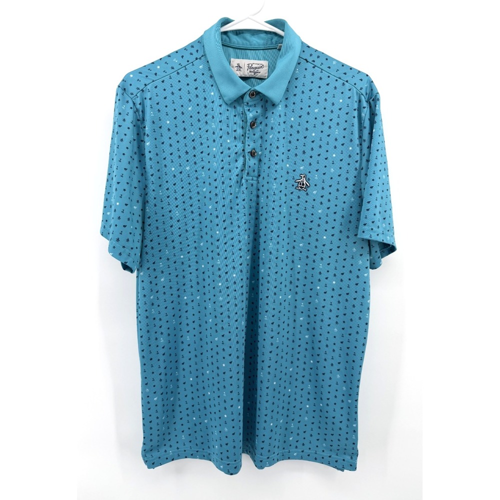 Original Penguin Turquoise Golf Print Polo Shirt Country Club Pete Logo Men M